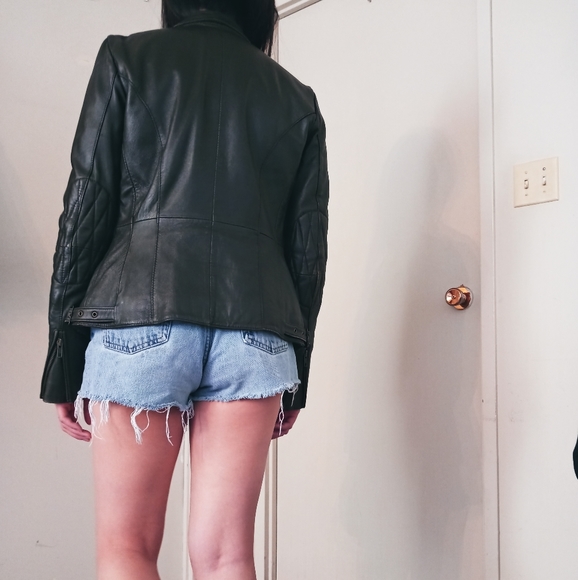 Leather Moto Jacket, Dark Green - Picture 7 of 8